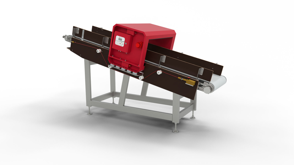 Heavy-duty tunnel detector integrated with conveyor.